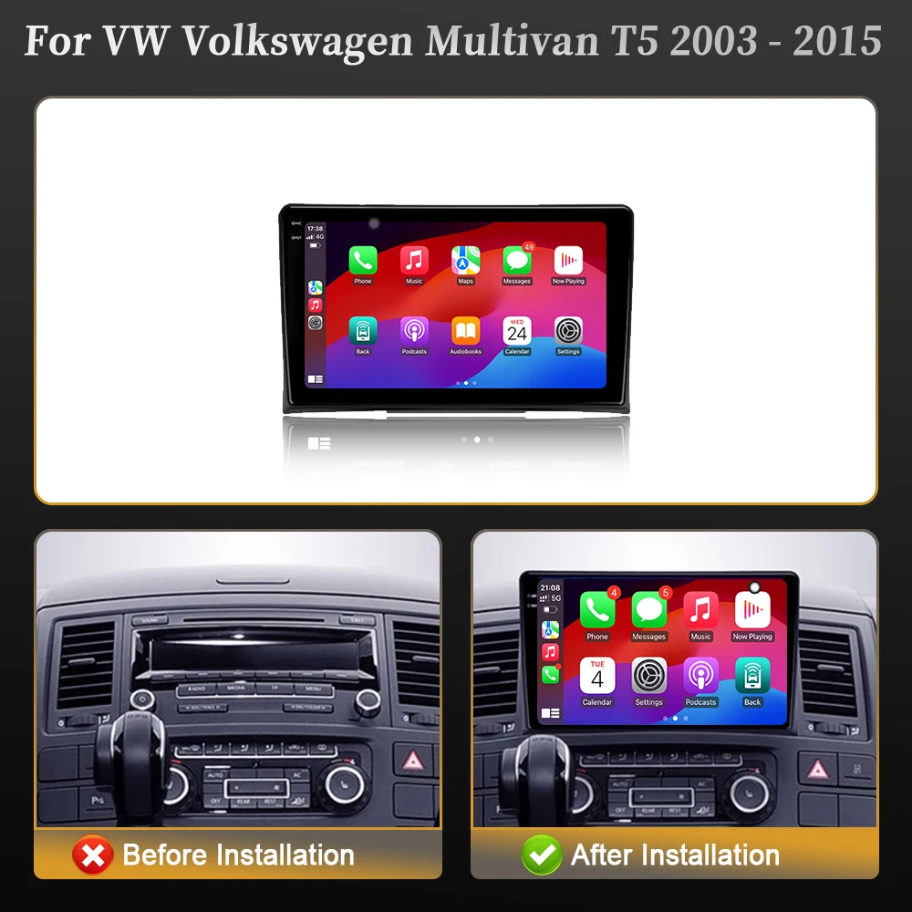 9 inch Car Radio For VW Volkswagen Multivan T5 2003-2015 BT Carplay Android 16 Multimedia Navigation Head Unit 2K QLED Screen