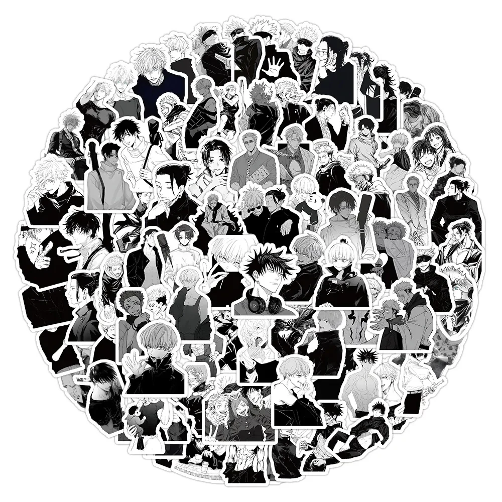 10/30/50/100pcs Black White Jujutsu Kaisen Anime Stickers Cool Classic Manga Decal Motorcycle Luggage Helmet Cartoon Sticker Toy
