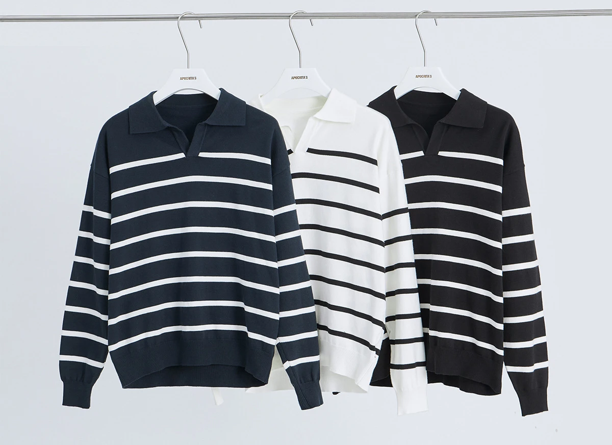 Men's Clothing | Knitted Sweater, Men's High-end Striped Polo Shirt, Autumn and Winter Loose and Warm Long Sleeved Top