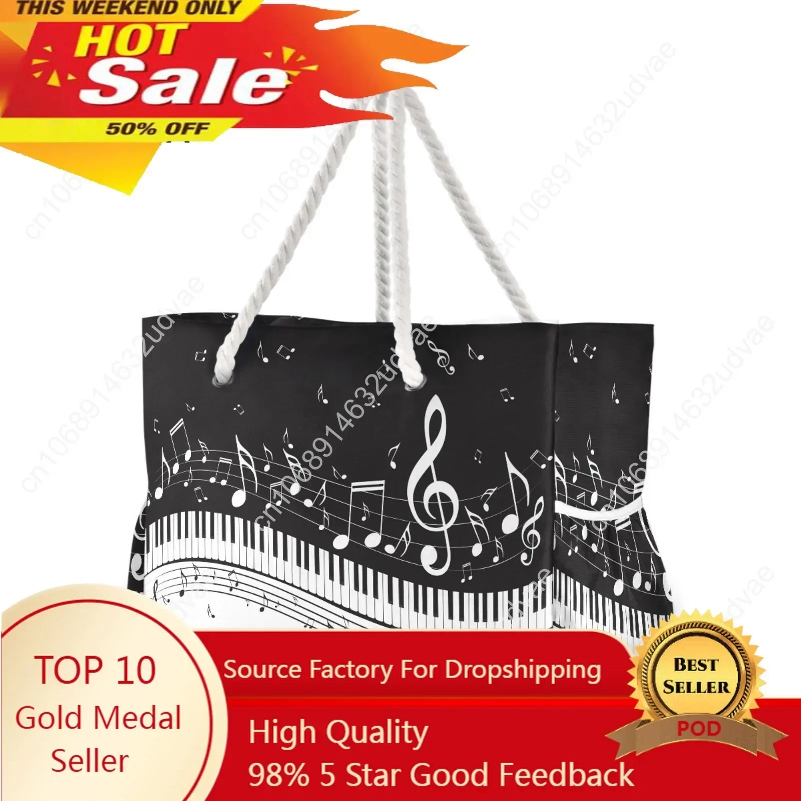 

Musical Note Print Women's Tote Bag Shoulder Bags Large Capacity Beach Bag Female Handbag High Quality Nylon Shopping Bag