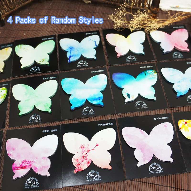 

4 Packs Random Butterfly Sticky Notes Set, Notepad Office Desk Accessories for Home Work Office, Leave Message Note Paper Memo