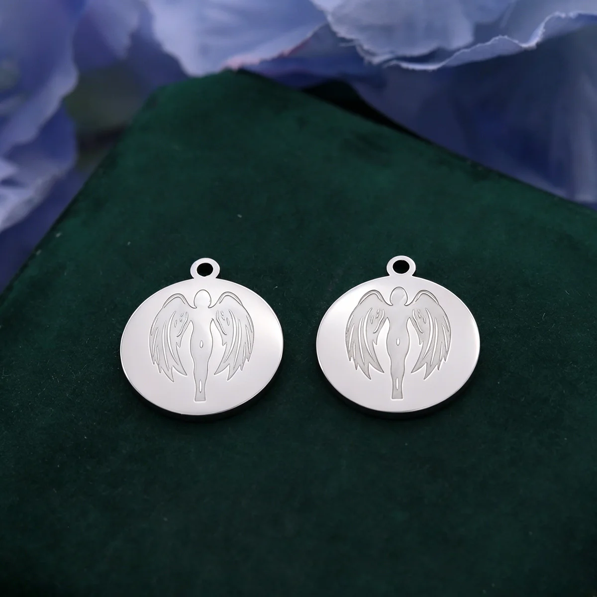 2pcs Guardian Angel Charms Stainless Steel Engraved Angel Round Pendant for DIY  Jewelry Making Necklace Earrings Wholesale view 5