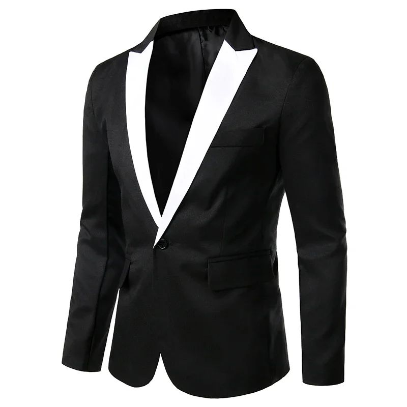 Blazer casual de botão único masculino slim fit, ternos de festa de casamento, blazers com gola monocromática, preto e branco, nova chegada, 2023