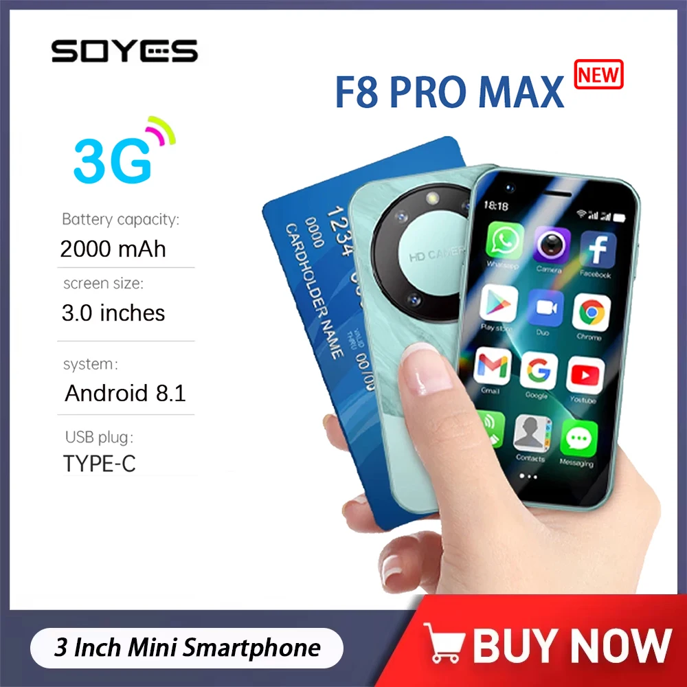 SOYES F8 Pro Max Mini Smartphone Android 8.1 3.0 Inche 2000mAh Face ID Dual SIM Standby Play Store 3G Network Small Mobile Phone