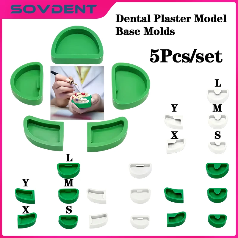 5Pcs Dental Silicone Plaster Model Rubber Base Mould Former Base Tongue Dental Lab Tools Gypsum Carving White Green