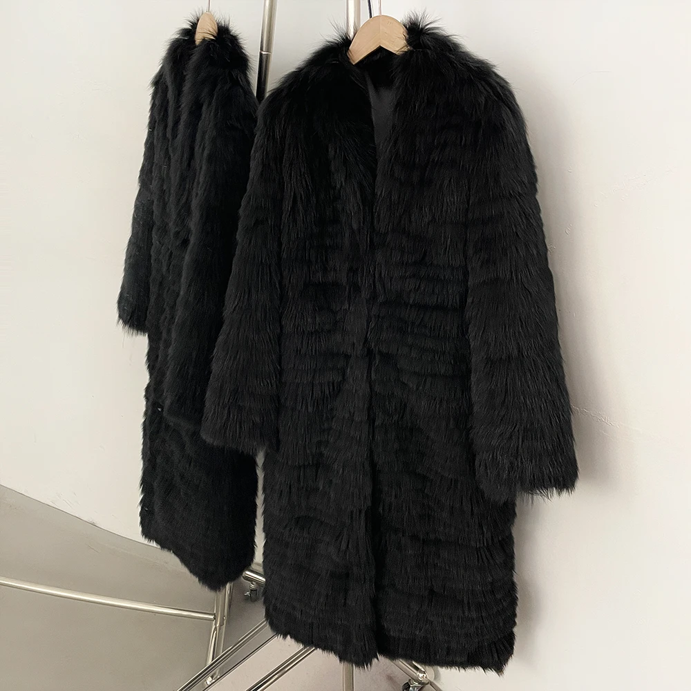 

Reality Women Fox Fur Coat Long Black Luxury Parka New Coats and Jackets Woman with Real Fur Natural Women's Demi-season Jacket