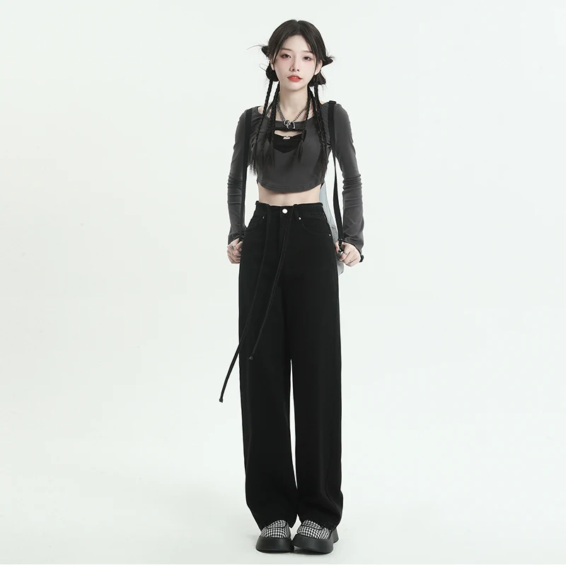 Jeans casual larghi a vita alta con gamba dritta Pantaloni larghi dalla vestibilità rilassata Pantaloni da donna Comfort Streetwear Moda Abito alla moda