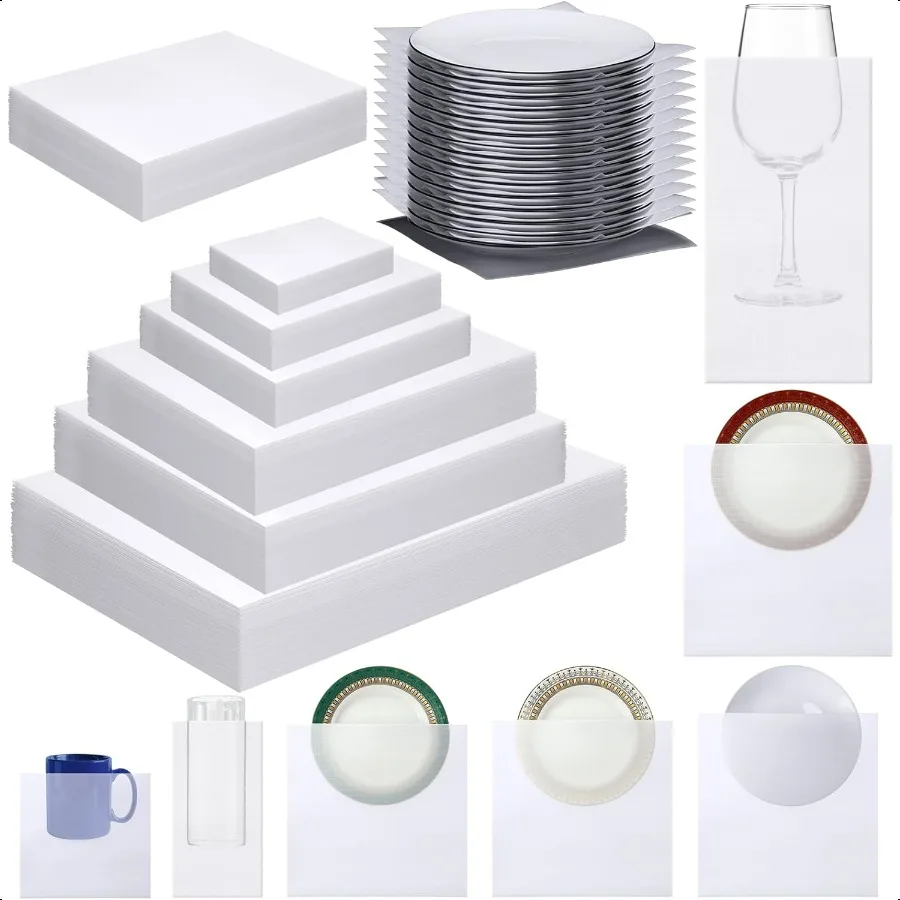 

240 Pcs Dish Packing plies for Moving 60 Foam Sheets 180 Pcs 6size Plate Sleeves Protective Cushion Pouches for Shipping Storin
