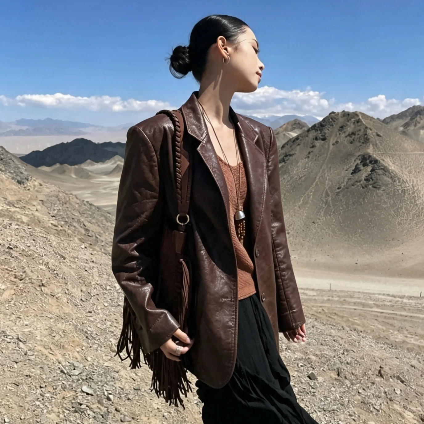 RU 2026 New Women Notched Lapel Single Breasted Faux Leather Long Sleeve Jacket Autumn Winter Commuter Look