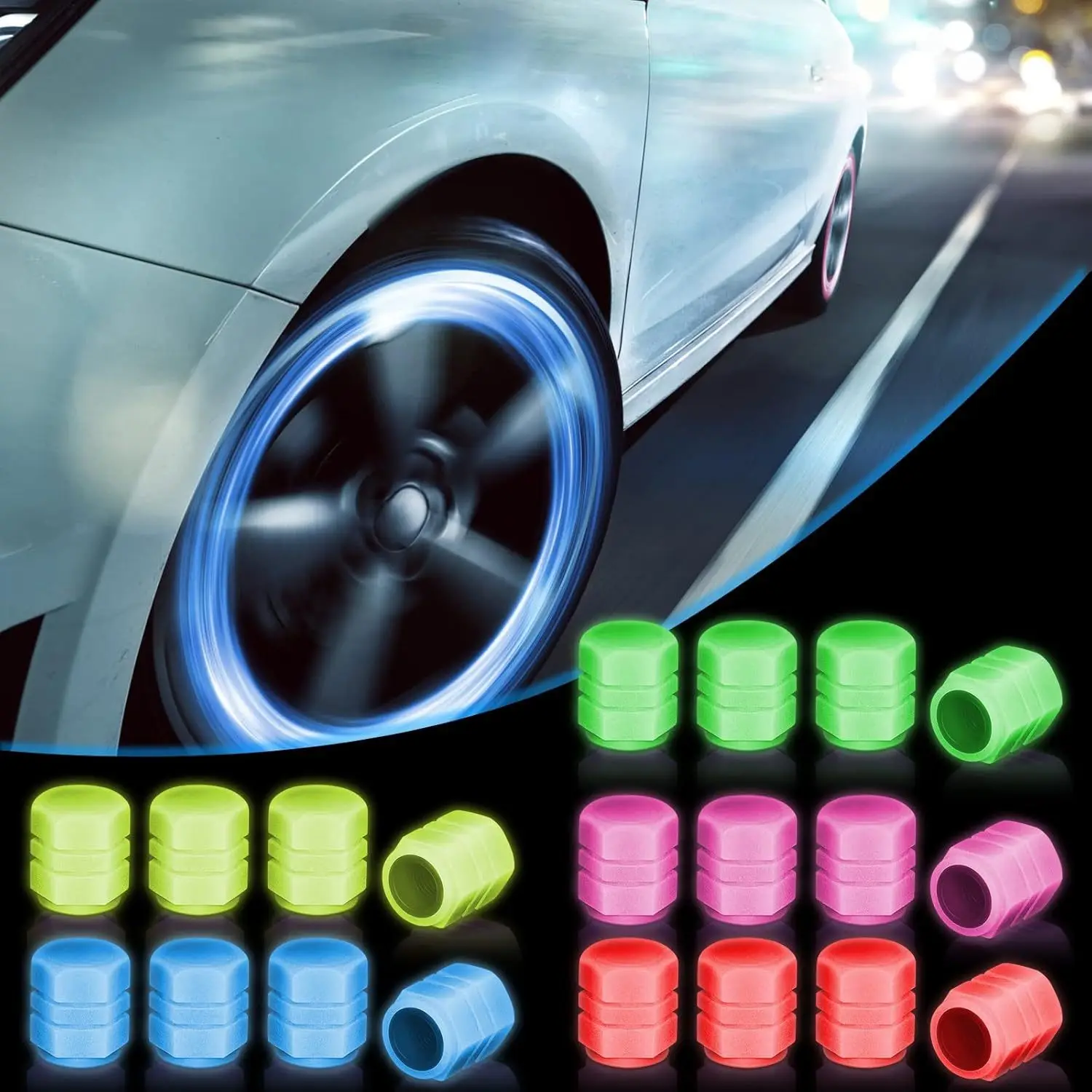 4 luminous tire valve caps, fluorescent valve stem covers, and universal car tire covers are suitable for cars and accessories view 3