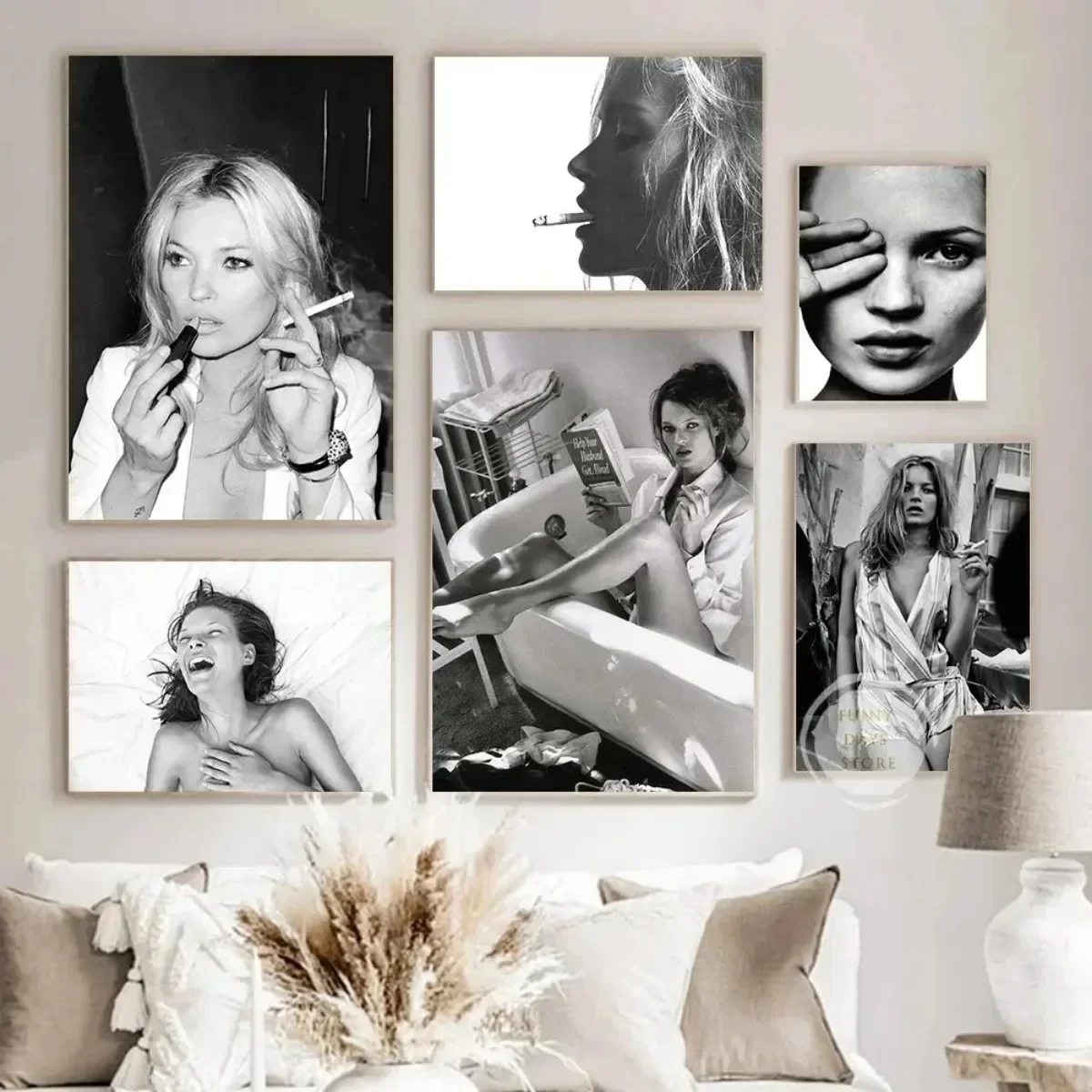 Vintage Sexy Supermodel Kate Moss Poster Smoking Canvas Painting Print Wall Art Feminist Fashion Wall Art Picture Room Decor