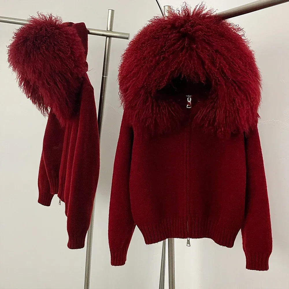 Jas Vrouwen Vest Natuurlijke Vos Bontjas Vrouwen Echte Mongoolse Bont Truien Vrouwelijke Lente Herfst Capuchon Gebreide Bontjas