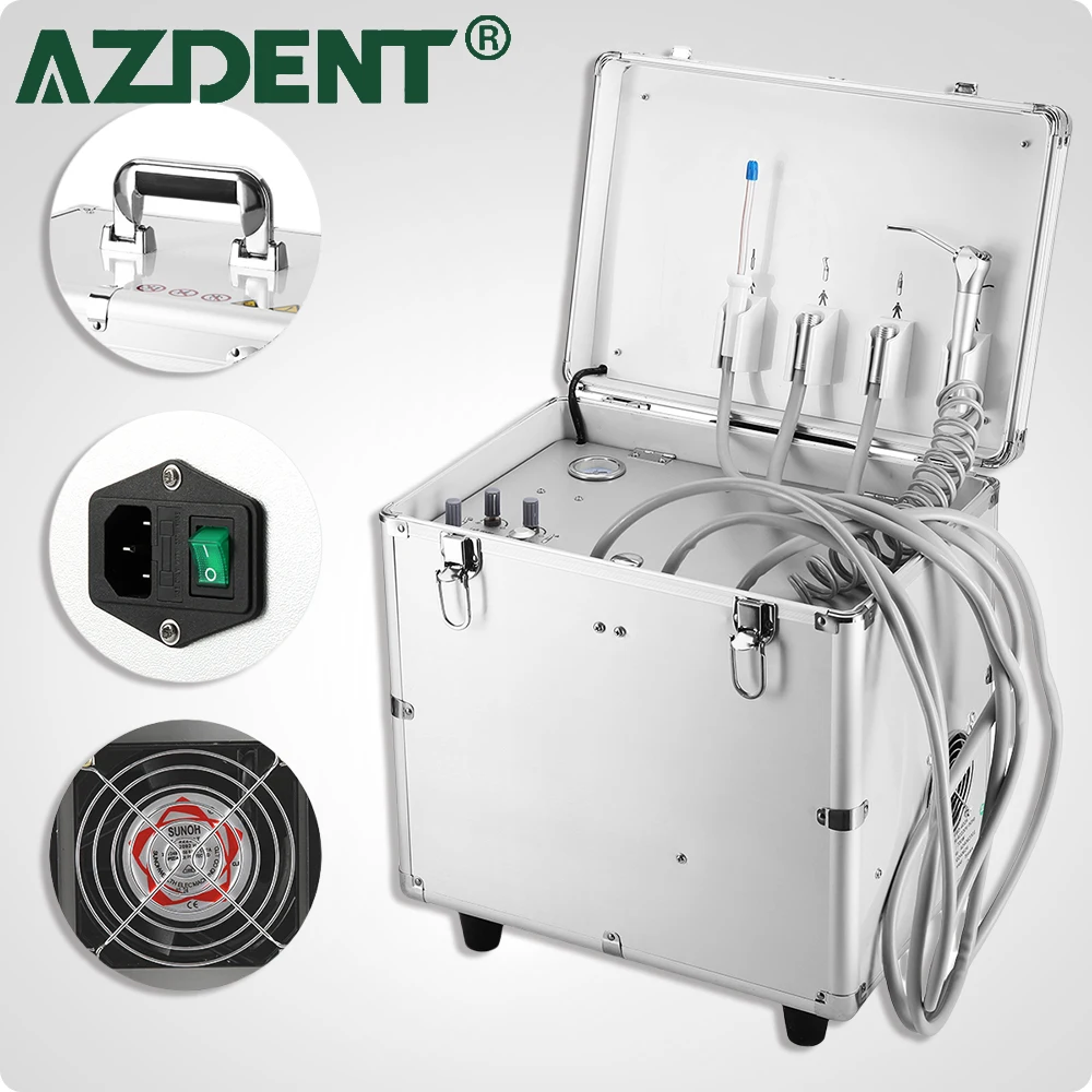 AZDENT Enhanced Portable Dental Turbine Unit with Air Compressor Suction Triplex Syringe Dental Surgery Turbine Units Dentistry