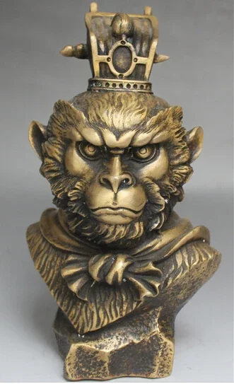 Chinese Mythos Bronze Handsome Sun Wukong Monkey King Head Bust Statue Sculpture