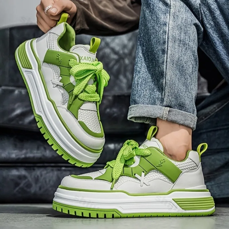 2025 Autumn Fashion Weave Design Men's Low Top Thick Soled Casual Shoes Concise Versatile Comfortable Lace Up Platform Sneakers