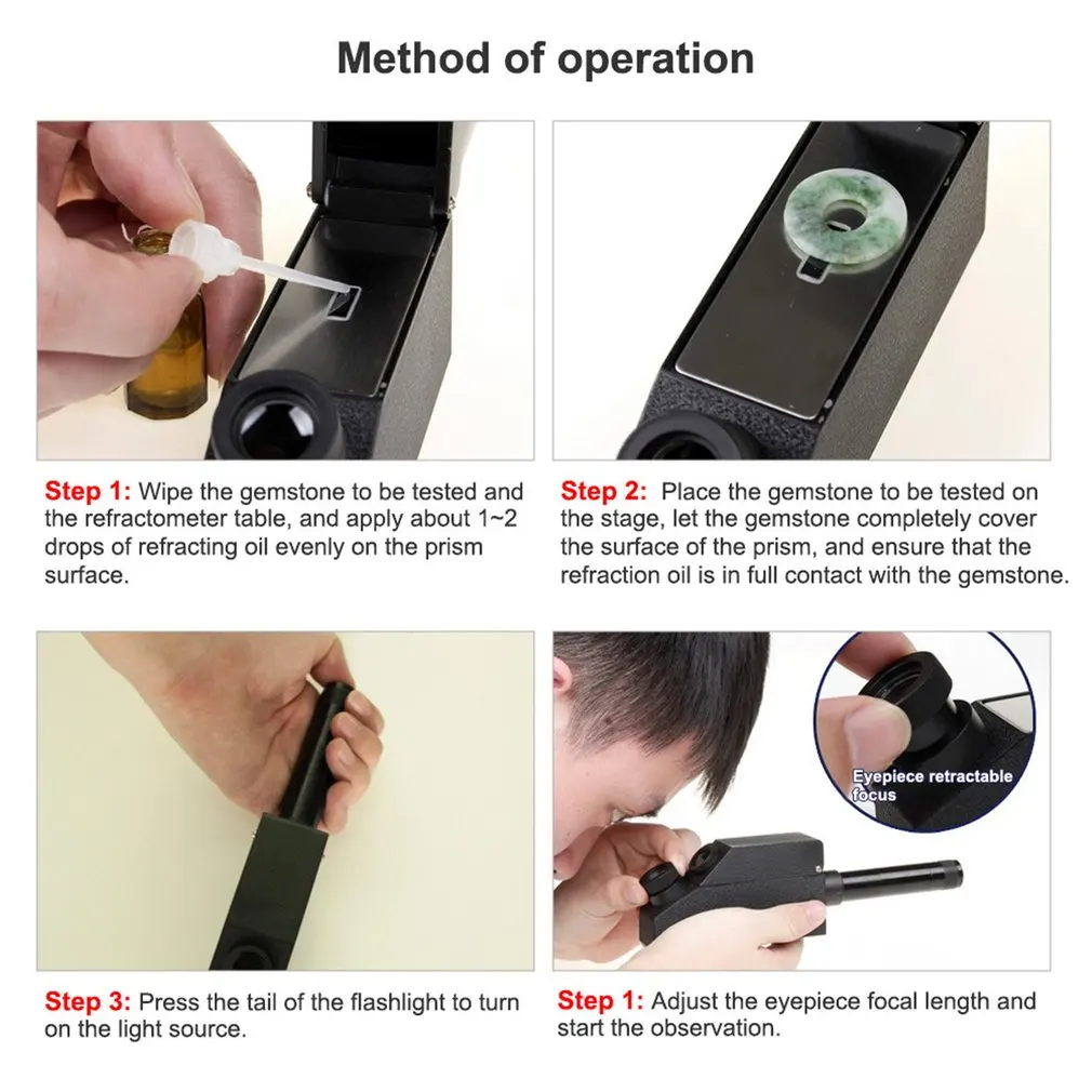 Gemology Gemstone Polarizing Filter Gem Refractometer 1.81 RI Oil Built-in LED Gemstone Refractometer Kit Portable Gem Tester