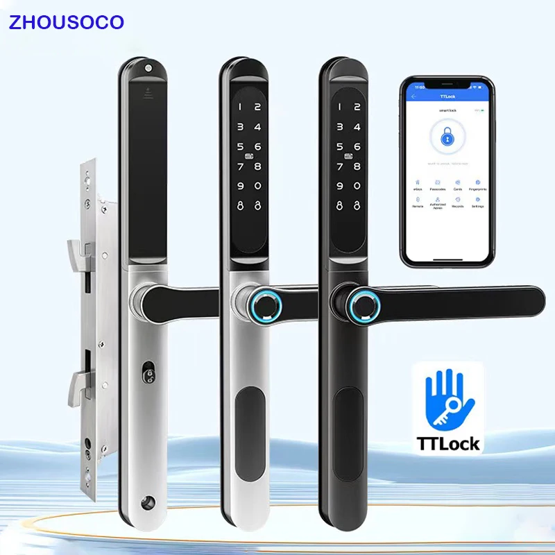 Waterproof IP66 Fingerprint Sliding Lock TTLock Bluetooth Aluminum Smart Door Lock APP RFID Card Passwor Keyless Electronic Lock