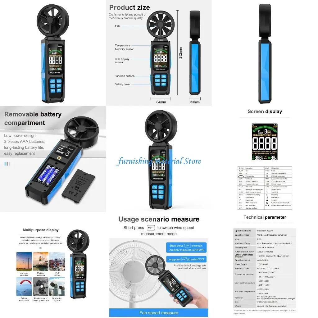 

Y5GD Tester Digital Anemometer SensorLCD Backlights Temperature Tester