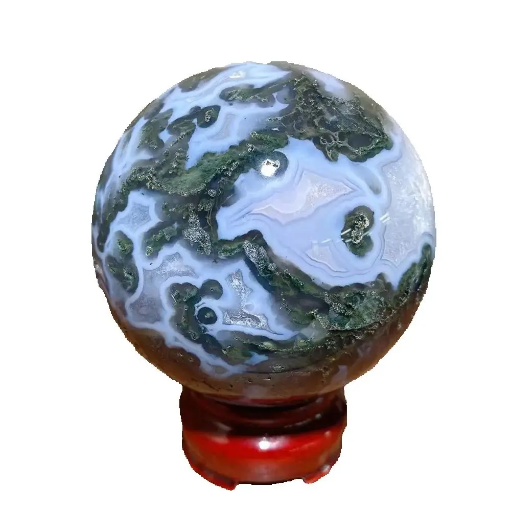 Unique Moss Agate Druzy Sphere Quartz Crystal Geode Healing Meditation Feng Shui Reiki Home Decoration Lucky Gifts+Stand