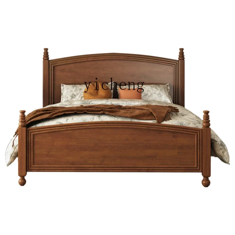Simple and beautiful rural American solid wood bed 1.8m double retro American light luxury wedding bed