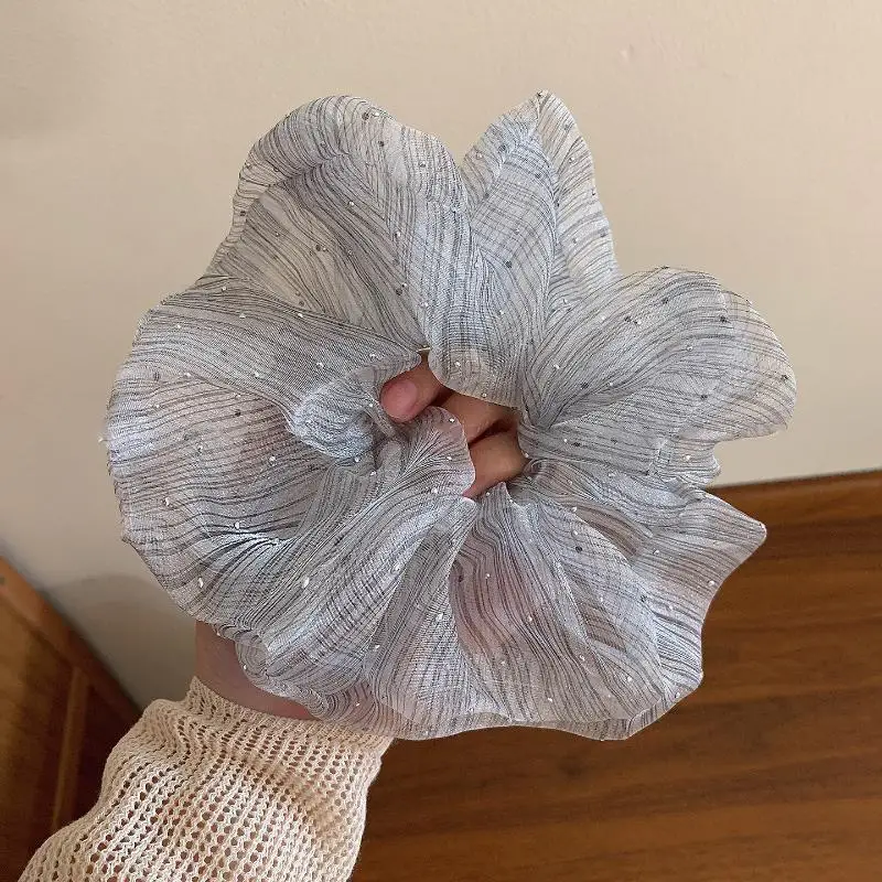 Glitzer-Tüll-Haargummi, großes Scrunchie, transparentes Netz-Haargummi, weiches, großes Haargummi für Damen, für den Alltag, Partys, Frisuren, Haar-Accessoires – Detail 4