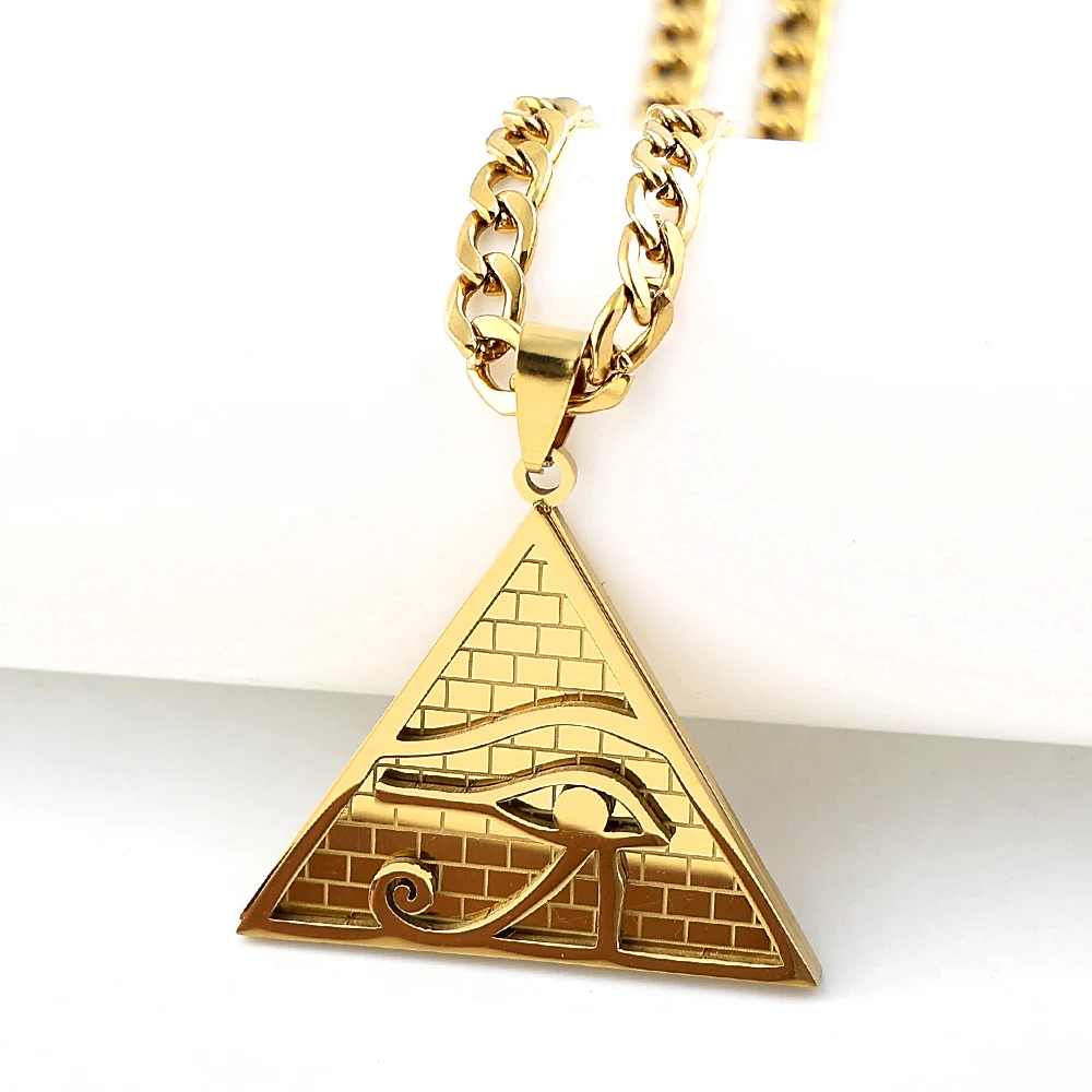 Egypt Pyramid Eye of Horus Pendant Necklace for Women Men Stainless Steel Gold Color Ancient Egyptian Amulet Gift Jewelry
