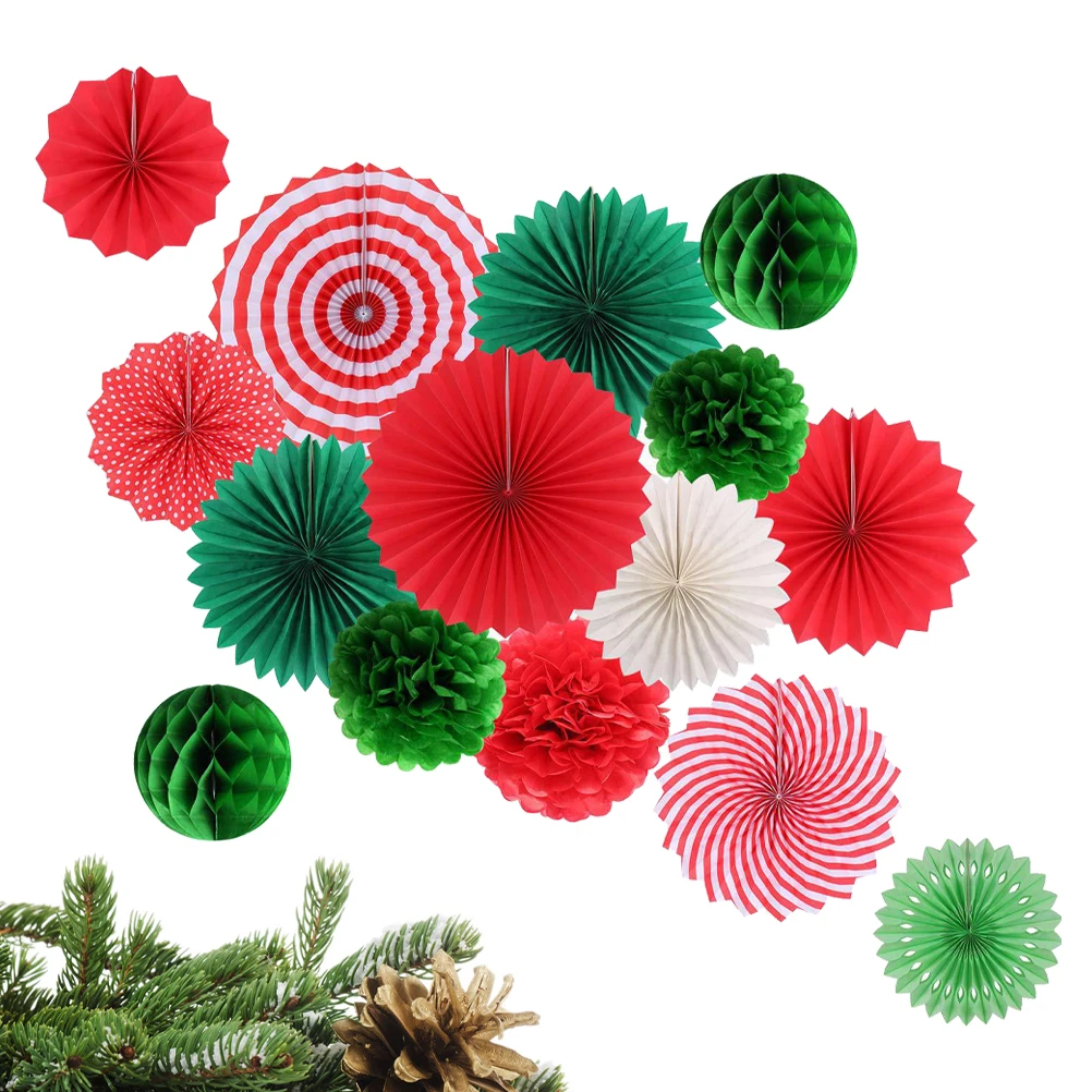 

15Pcs Christmas Decoration Set Bright Color Paper Fan Honeycomb Ball Party Supplies Photo Props Home Bar Club Festival Decor