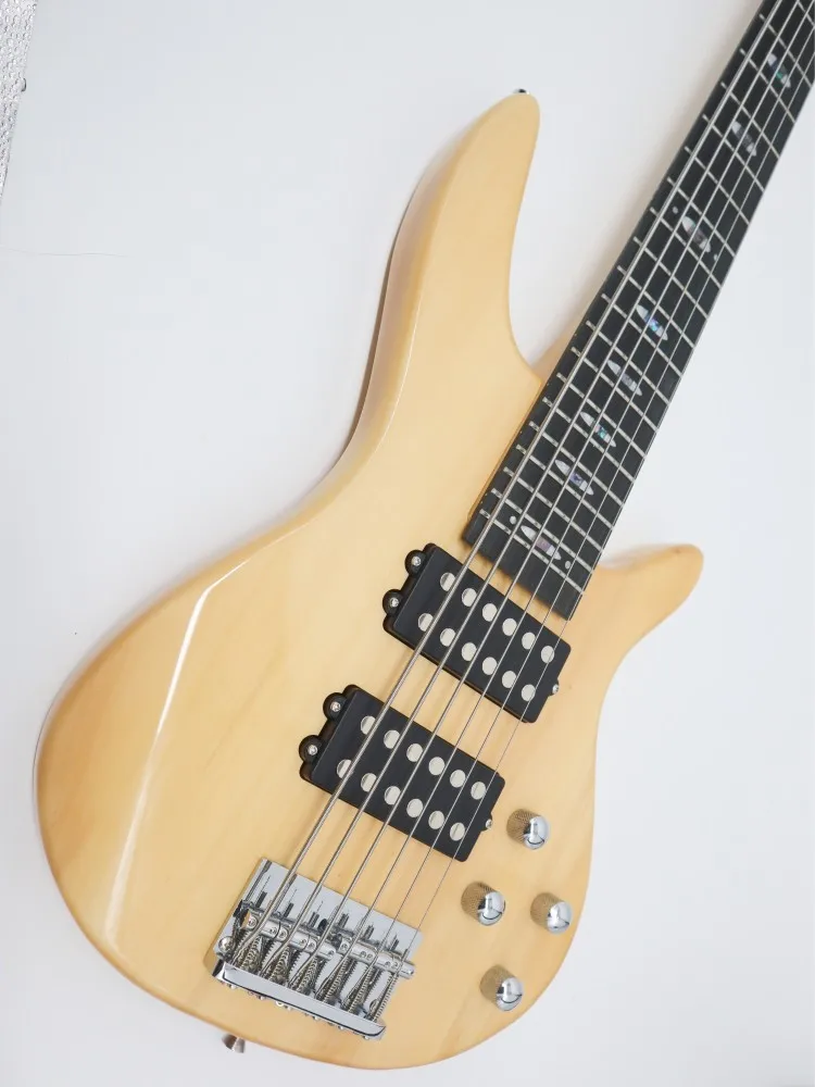 High Quality Custom Low Bass Music Instrument Electric Guitars Low 6 String Bass Guitar Flame Yellow 6 Strings Electric Bass