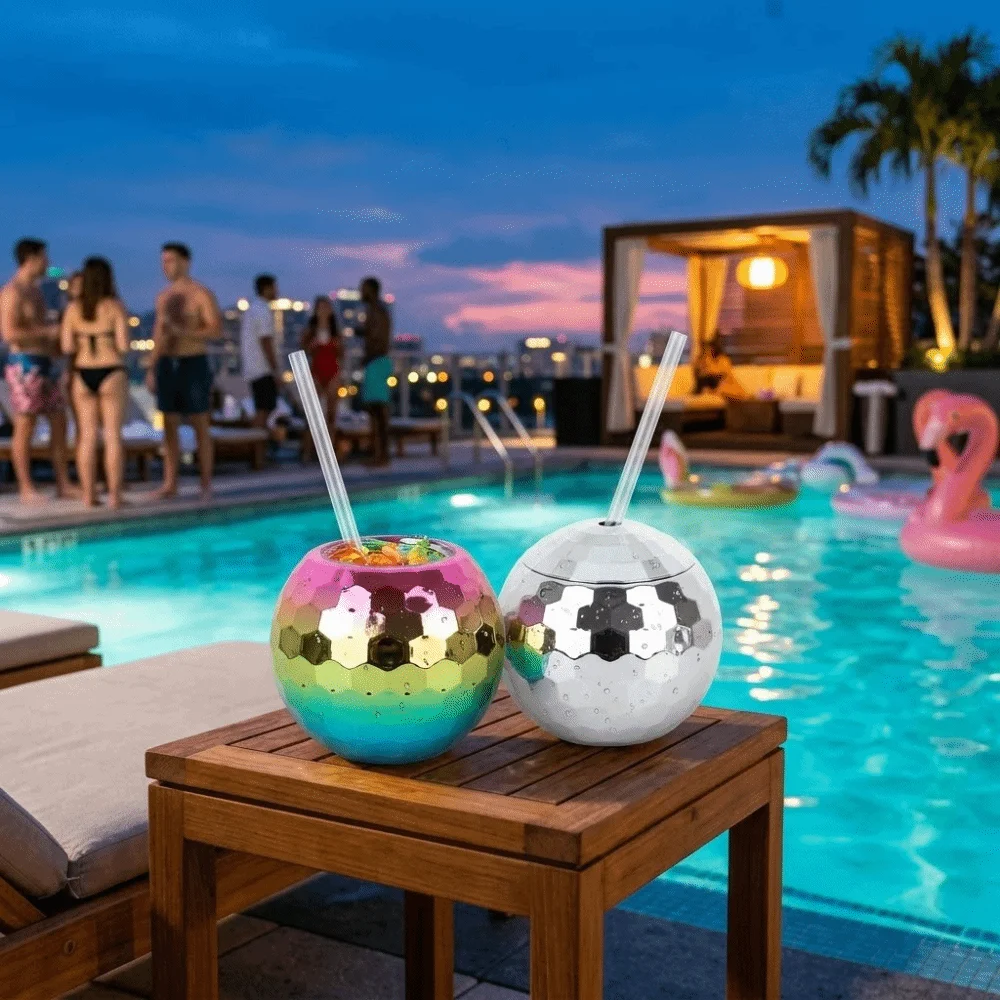 Creative Styling Electroplated Glitter Cup Round Ball With Tube Water Cup Colorful Bright Glitter Drinking Cup Party