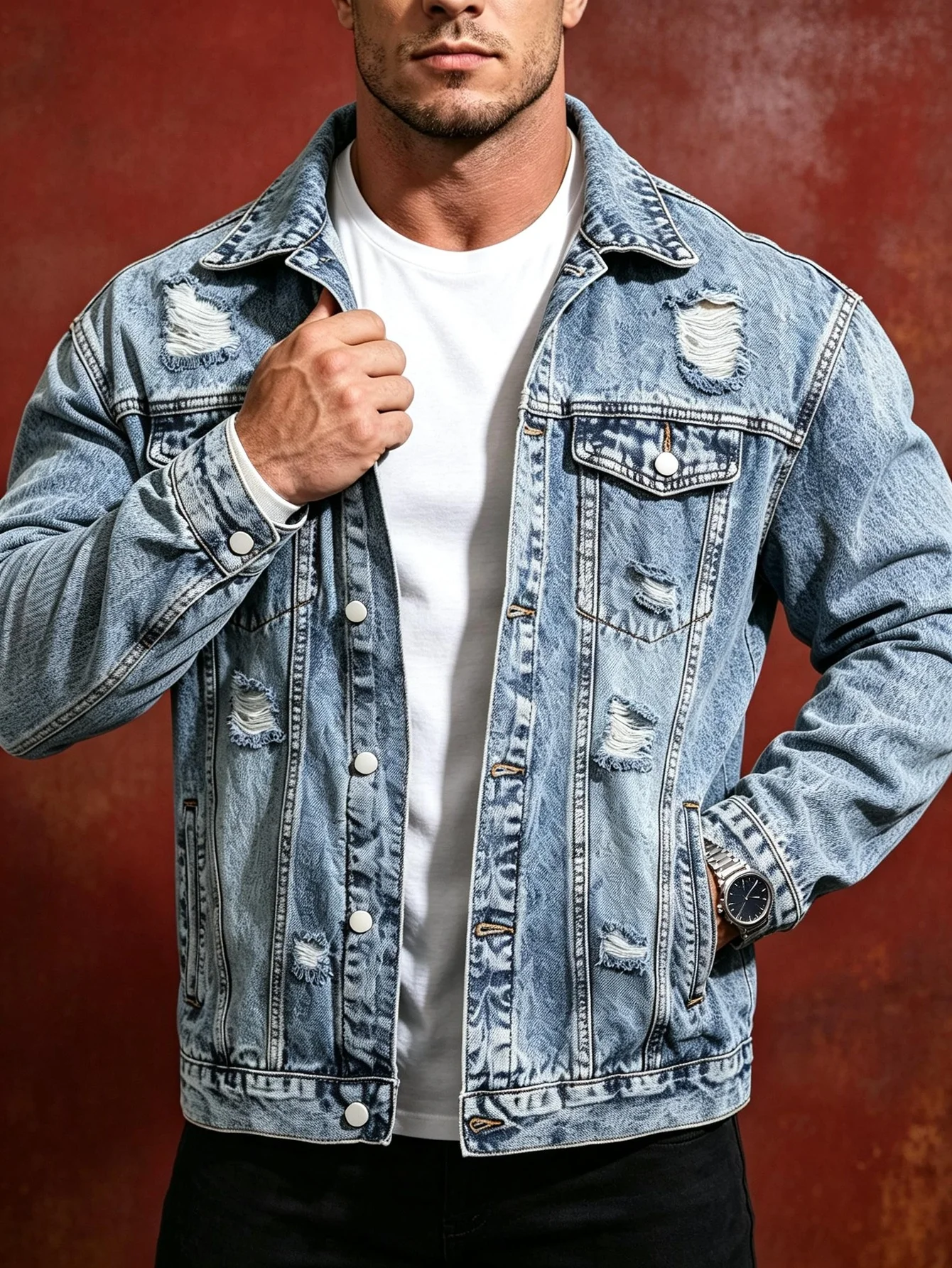 Trendy Y2K Style Men's Denim Coat Vintage American Street Jean Jacket Casual Outerwear, Perfect Gift for Lover Husband