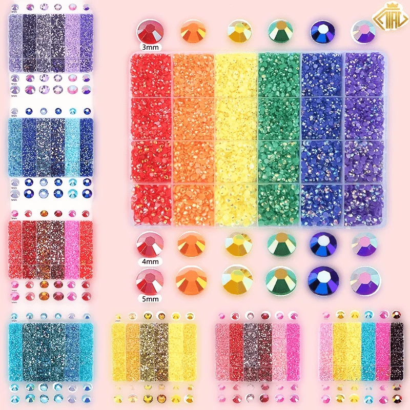 

QIAO 6-color Resin Rhinestone Set 3/4/5mm Flatback Glitter Glue-on Crystal For Nails Clothes DIY Art Decoration Accessories