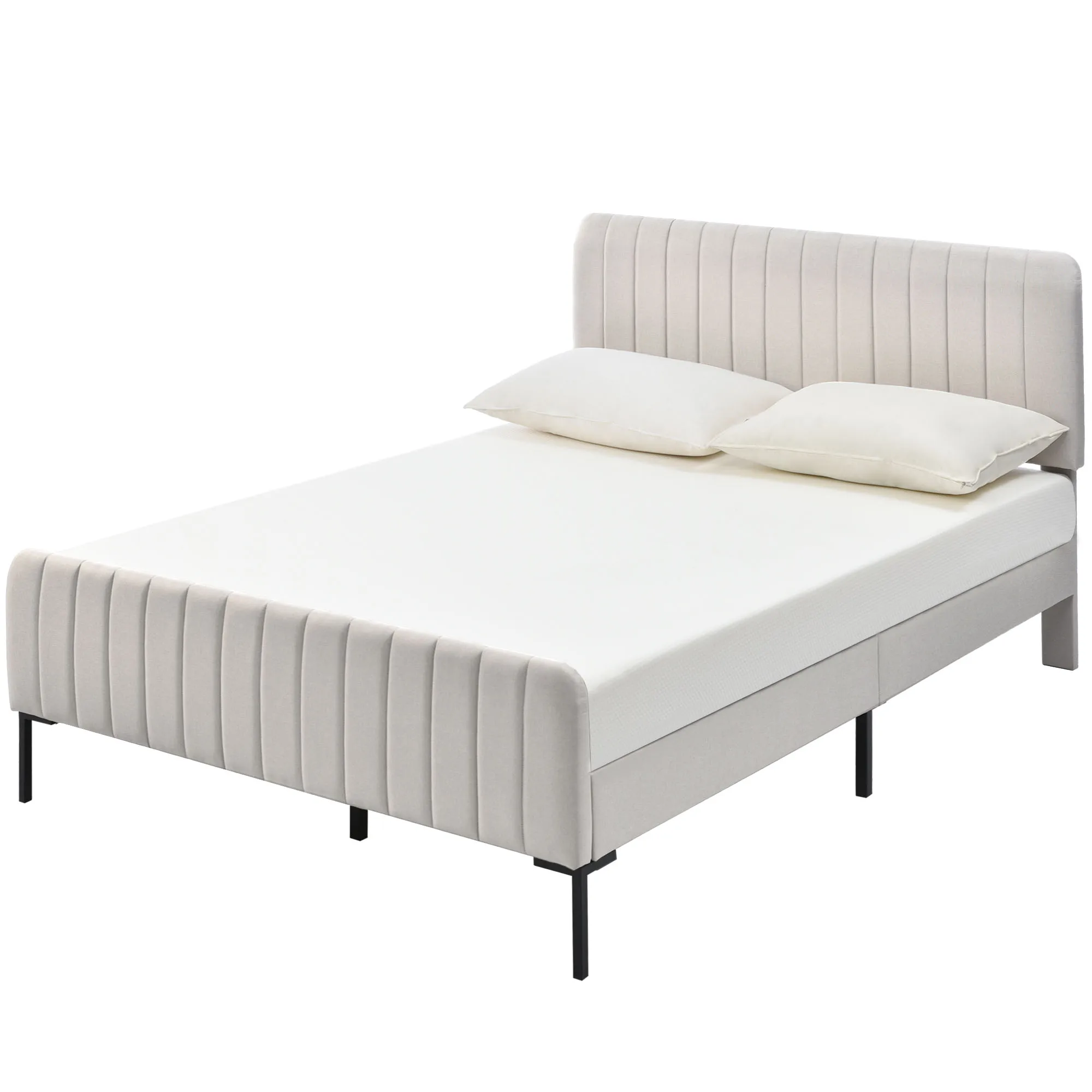 Headboard height is adjustable, 55cm high and thickened headboard Double bed with upholstered bed frame without mattress