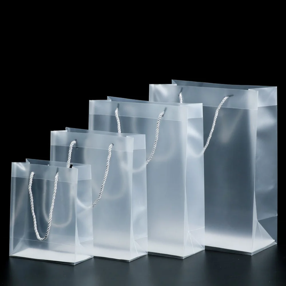 Frosted Plastic Bags with Handles PVC Translucent Souvenir Tote Bag Party Decor Transparent Gift Wrapping Bag Storage Supplies