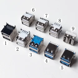 5PCS Dual USB 2.0 USB 3.0 Jack 90/180 Degree Computer Tail Connector Female USB Connector Socket For Inference Charging