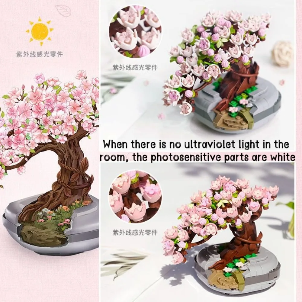 462pcs Sakura Bonsai Assembled Toys Creative Plant Flower Tree Potted DIY Living Room Decorations Home Decoration Gifts