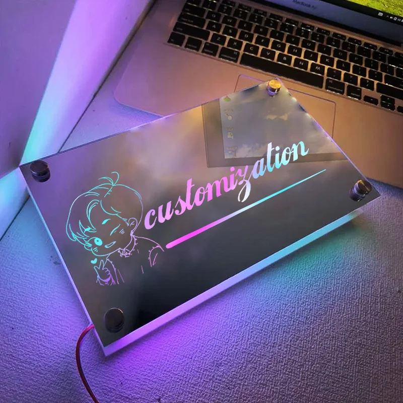 

Acrylic Luminous Mirror Bilayer Custom Light Mirror LED Name Neon Sign Illuminated Mirror Personalized Sign Star Fans Decoration