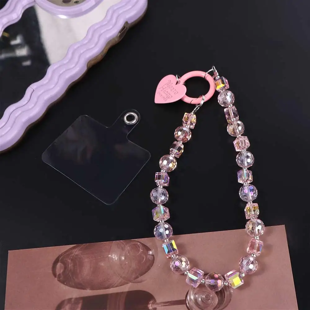 With Clip Crystal Beads Phone Chain Short Heart Mobile Phone Lanyard Ins Bag Charms Love Phone Pendant Christmas Gifts