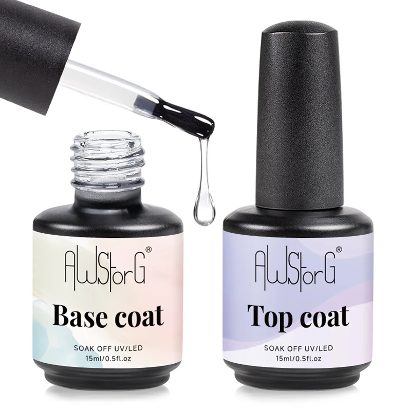 

AWStorG 1/2Pcs 15ml No Wipe Top Base Coat Nail Gel polish Design Enhancer Varnish Semi Permanent Soak Off UV LED Nail Art Tool