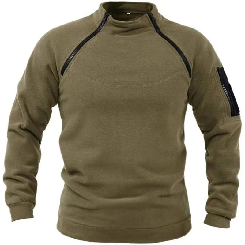 Mens Tactical Hoodies Polar Fleece Jackets Outdoor Windproof Warm Side Zippers Pullover Coat Thermal Hiking Military Sweater Top