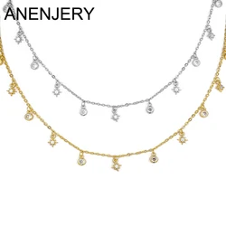 ANENJERY Trendy Pepper Star Pendant Tassel Choker Necklace for Women Shiny Zircon Gold Plated Necklace Jewely Accessories