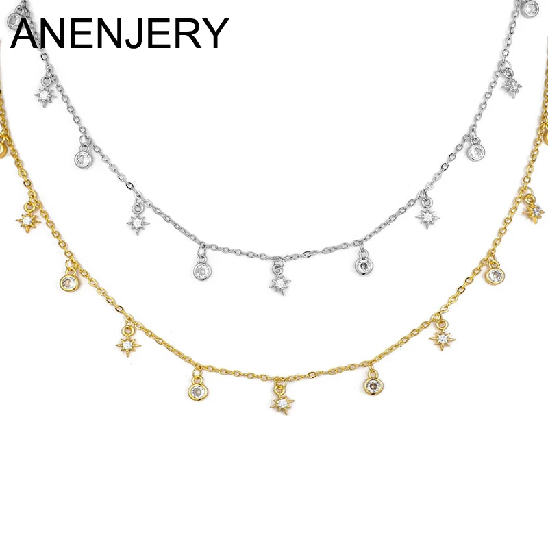 ANENJERY modny wisiorek z gwiazdą pieprzu Choker z frędzlami naszyjnik dla kobiet błyszcząca cyrkonia pozłacany naszyjnik biżuteria akcesoria