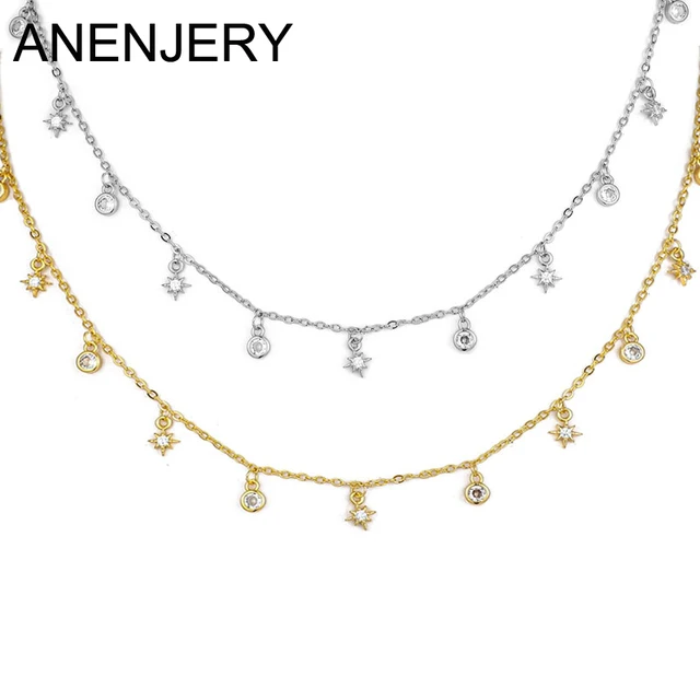 ANENJERY modny wisiorek z gwiazdą pieprzu Choker z frędzlami naszyjnik dla kobiet błyszcząca cyrkonia pozłacany naszyjnik biżuteria akcesoria
