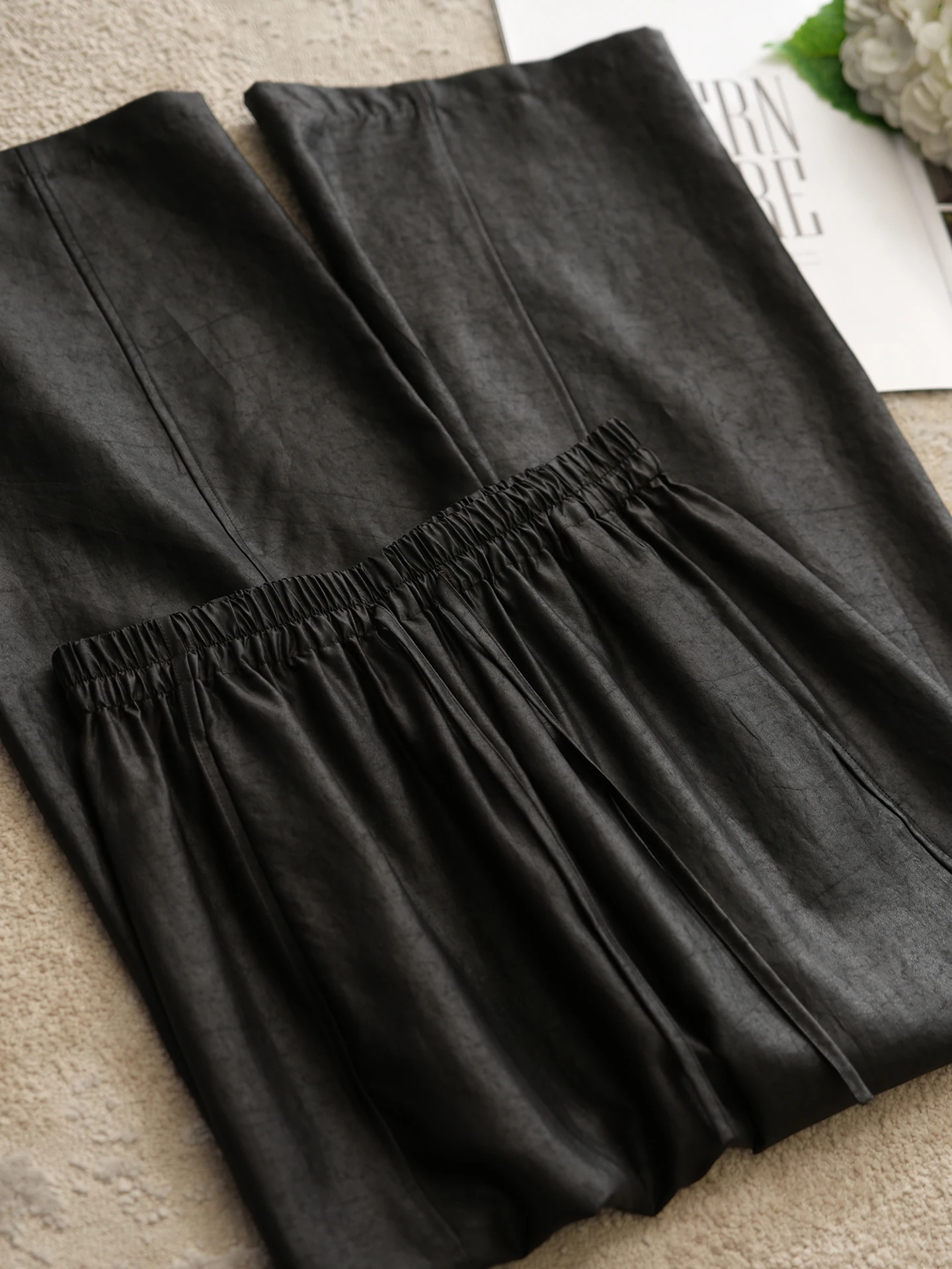 

Шелковые брюки с узором «облака» и эффектом кракле, широкие, на резинке, повседневные, в китайском стиле, национальный тренд, весенняя мода, женские