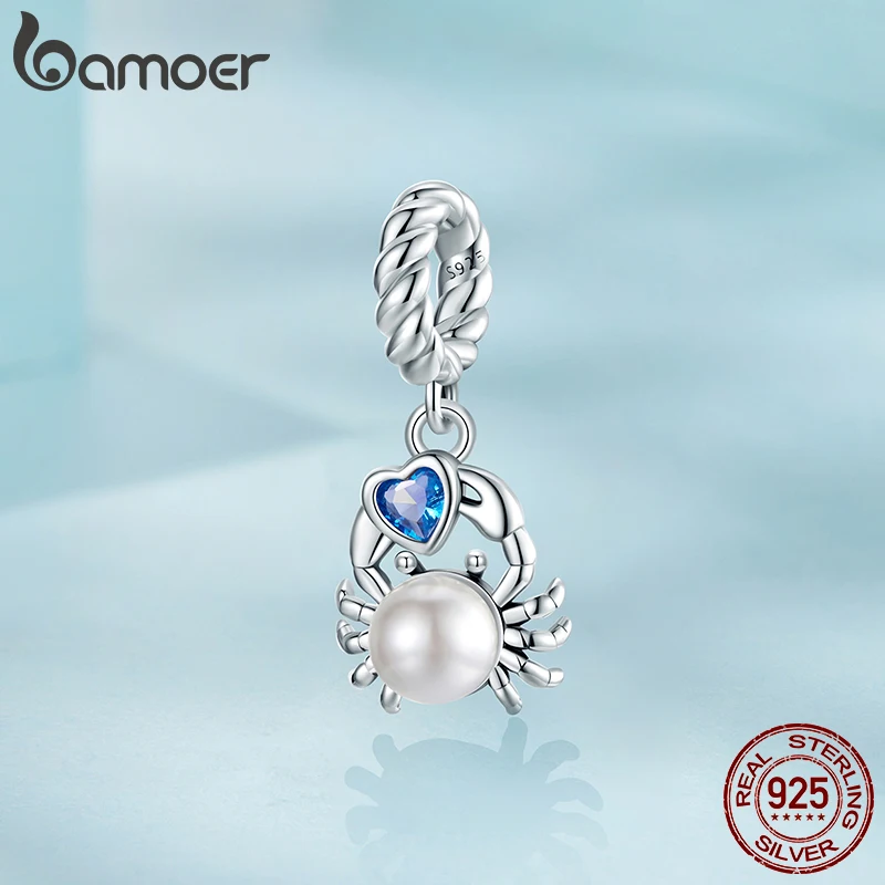 BAMOER Solid 925 Sterling Silver Crab and Heart Charm fit Original Bracelet DIY Jewelry Accessories bamoer Beads SCC3038