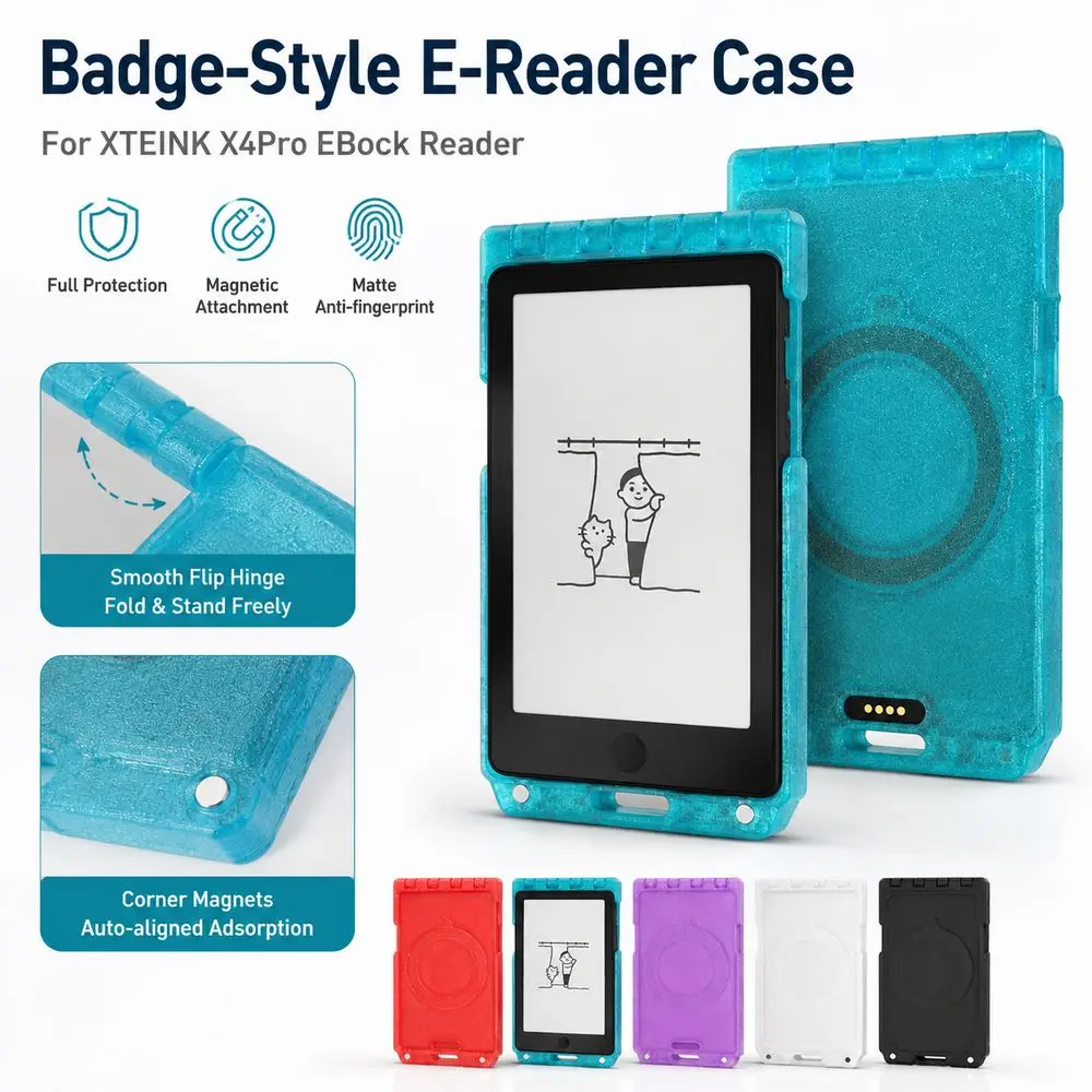Badge-style E-Reader Case Auto-aligning Magnetic Anti-Scratch Protective Cover Flip-top Full Coverage for XTEINK X4Pro