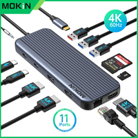 MOKiN USB C Hub Multiport Adapter Triple Display 4K60Hz HDMI,VGA,USB 3.1,PD 100W,RJ45,Audio,Docking Station for MacBook iPad HP