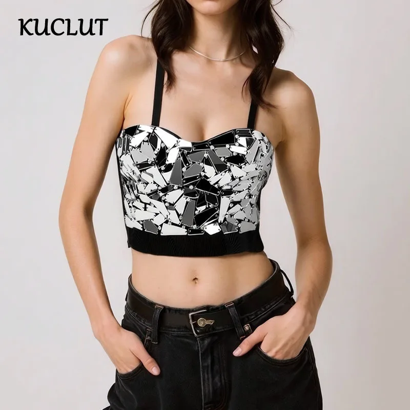 

KUCLUT 2025 Новые товары, модная верхняя одежда с блестками, жилет-бретелька для выступлений для женщин, универсальные топы на бретелях с открытой спиной, женские 1A353