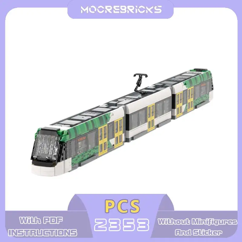 

MOC E Class Tram Building Blocks Modern City Light Rail Vehicle Articulated Street Car Green White Railway Bricks Adult Gift