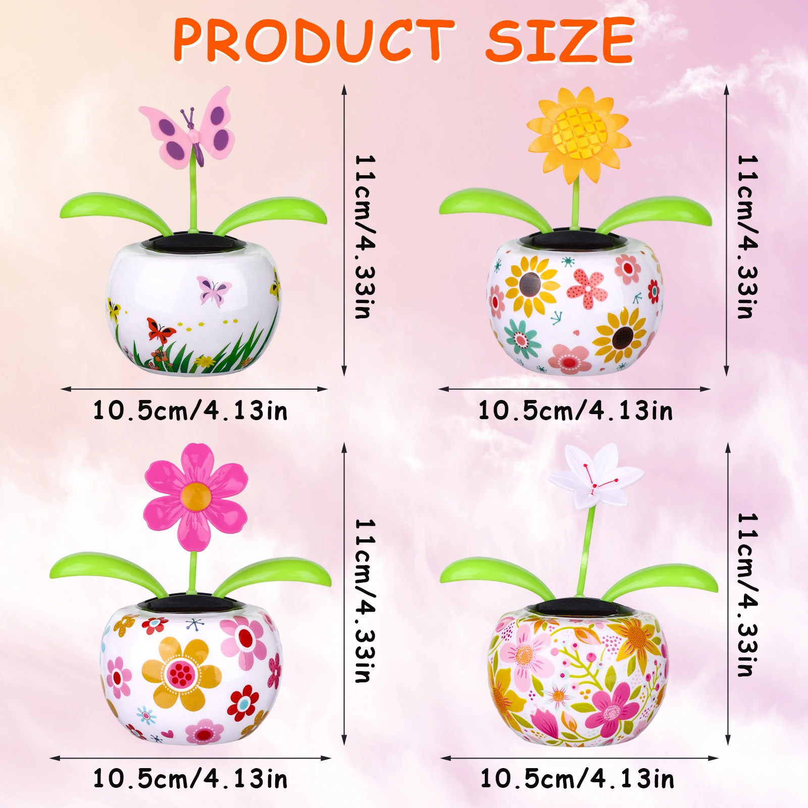 4-х солнечных танцевальных игрушек-бабочек, танцевальный солнечный цветок на солнечной энергии, разноцветные горшки, качающиеся в форме сердца, флип-клапан, анимированный