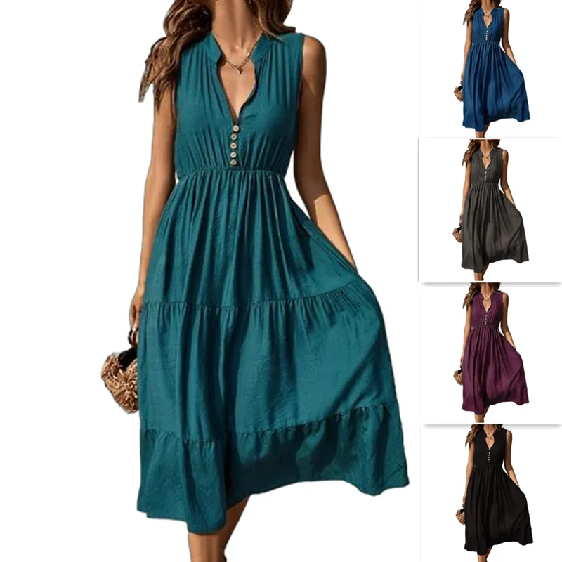 

Women's Waisted Dresses Sleeveless Patchwork Streetwear Dress 24 Hour Shipping Ladies Designer Clothes Comfortable FabricS-XL